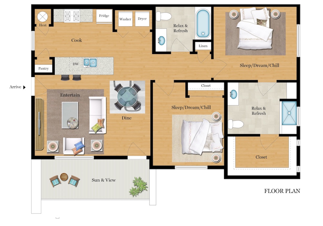 Two Bed, Two Bath Floor Plan