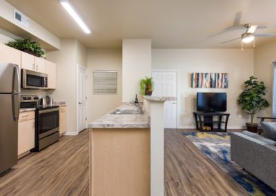 kitchen area of an apartment at the flats at ridgeview