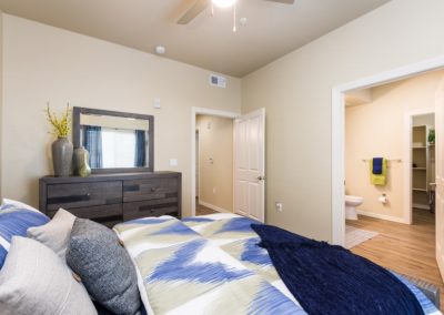 bedroom of an apartment at the flats at ridgeview